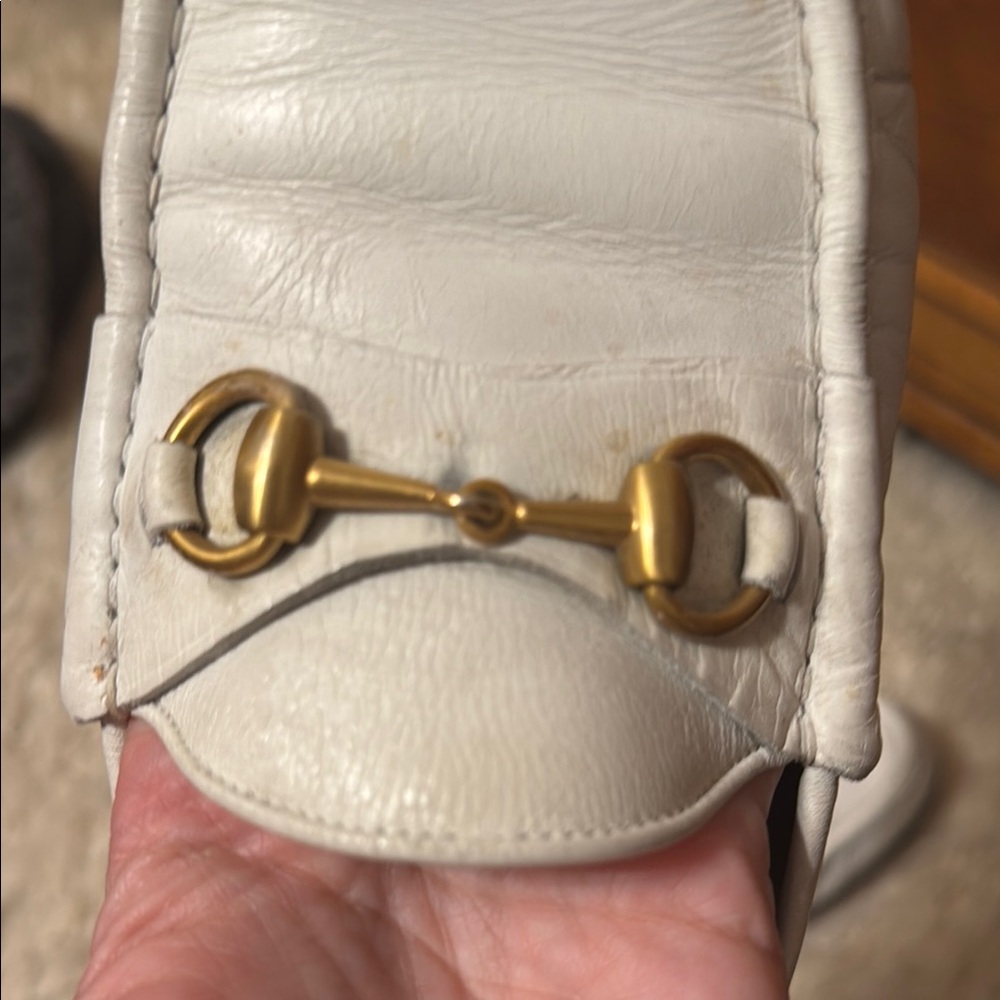 Gucci White Leather Loafers with Gold Horsebit - Picture 4 of 16